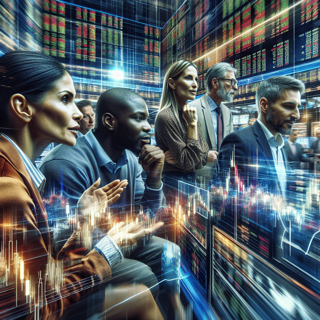 A dynamic and realistic photo capturing a bustling stock exchange trading floor with a sharp focus on a diverse group of traders animatedly discussing and analyzing small cap stocks, screens in the background overflowing with fluctuating graphs and numbers, symbolizing the exciting resurgence and potential of these innovative, smaller firms in the expanding market rally.